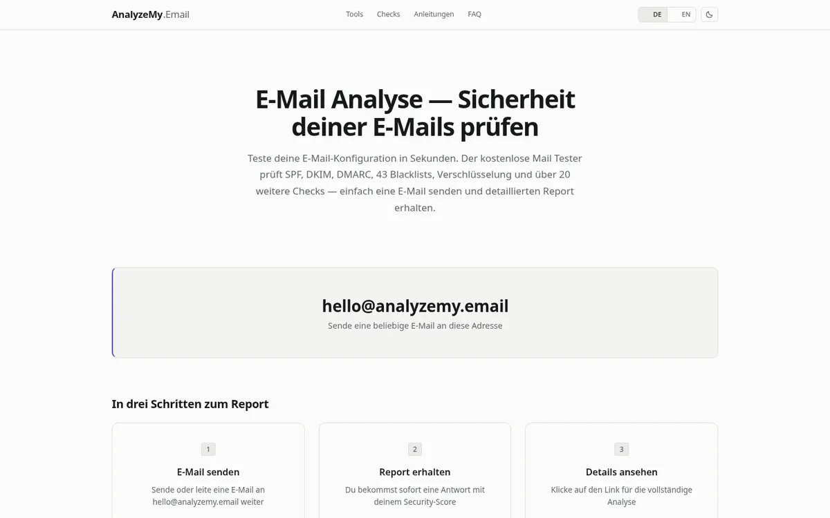 Startseite von AnalyzeMy.Email